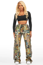 Joliet Black Tapestry Stacked Pant