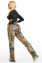 Joliet Black Tapestry Stacked Pant