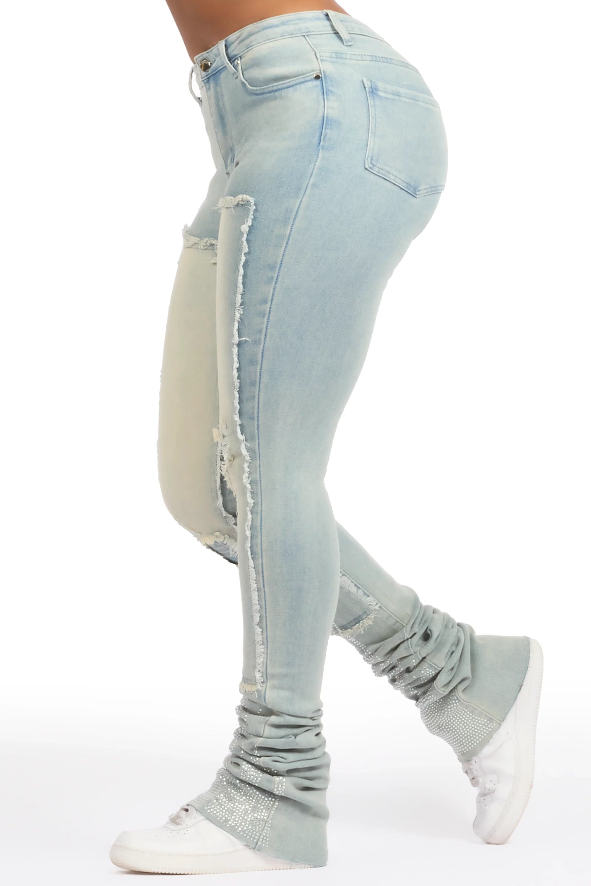 Karime Light Wash Rhinestone Stacked Jean