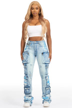Tamala Light Wash Painted Stacked Flare Jean