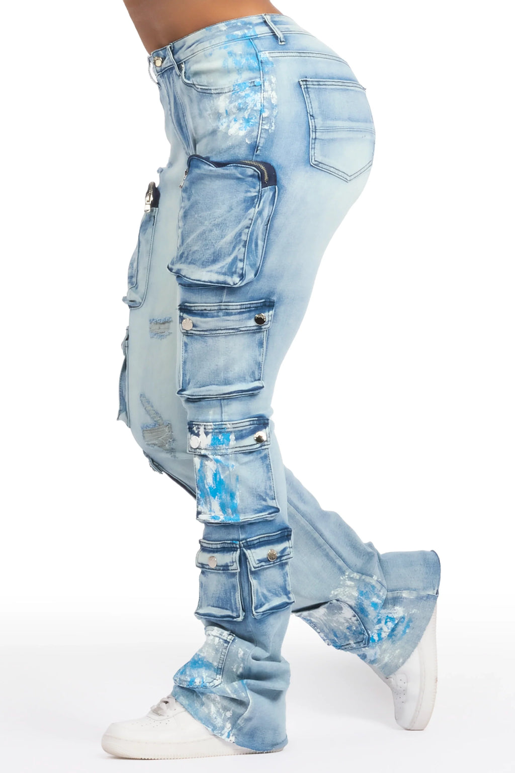 Tamala Light Wash Painted Stacked Flare Jean