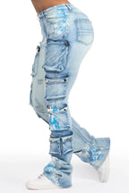 Tamala Light Wash Painted Stacked Flare Jean