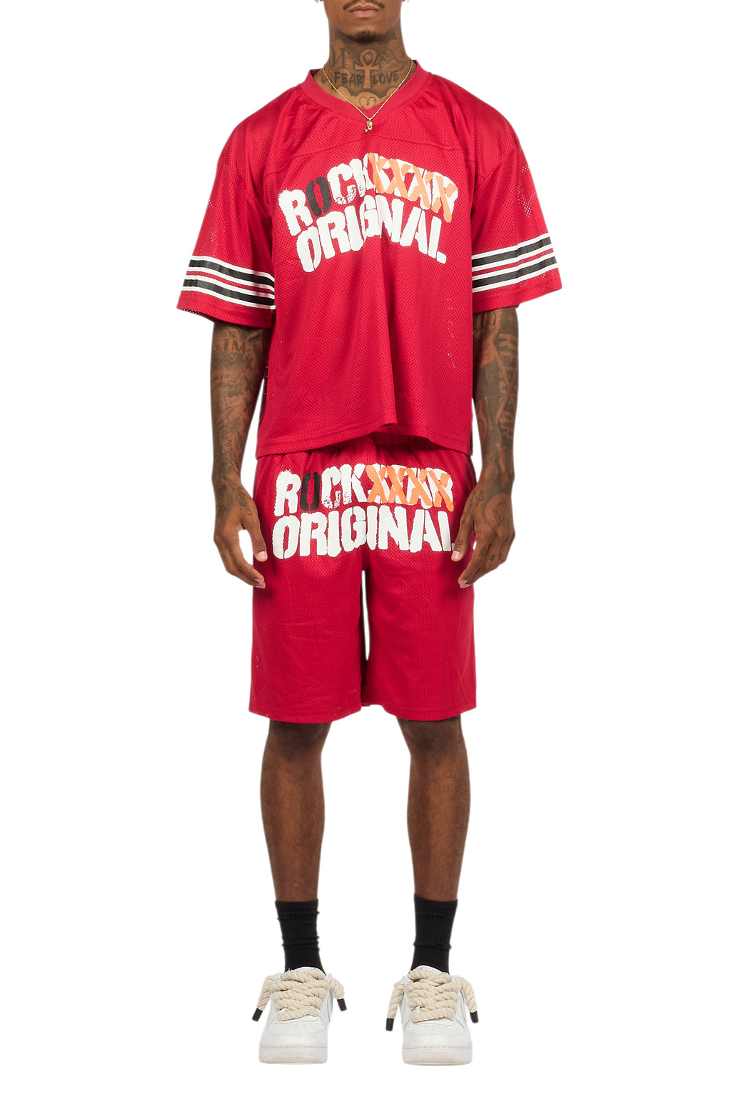 Crown Red Mesh Jersey Short Set