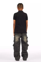 Boys Mahesh Dark Grey Tint Wash  Baggy Cargo Jean