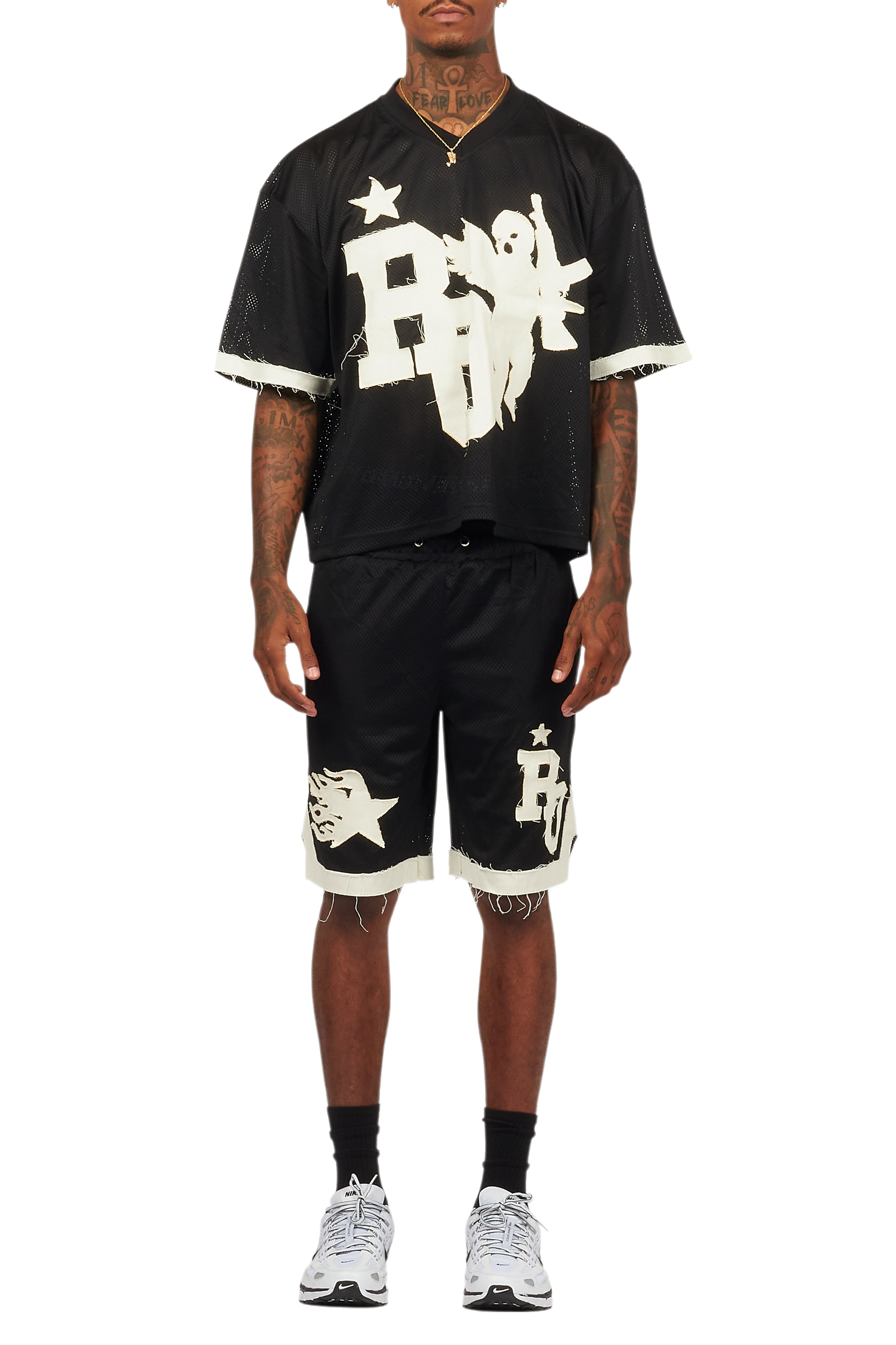 Pluton Black Mesh T-Shirt/Short Set