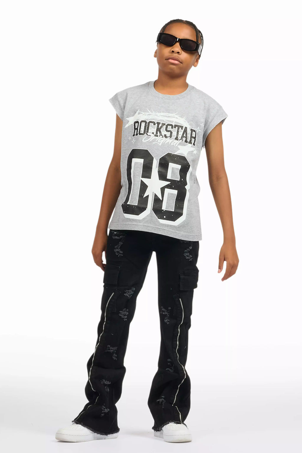 Boys Allstar Grey/Black Graphic Muscle T-Shirt