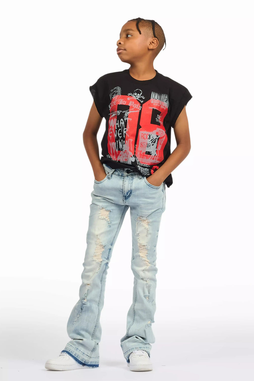 Boys Zahir Blue Slim Stacked Flare Jean