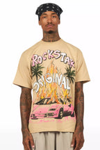 Axrian Beige/Pink Oversized Graphic T-Shirt