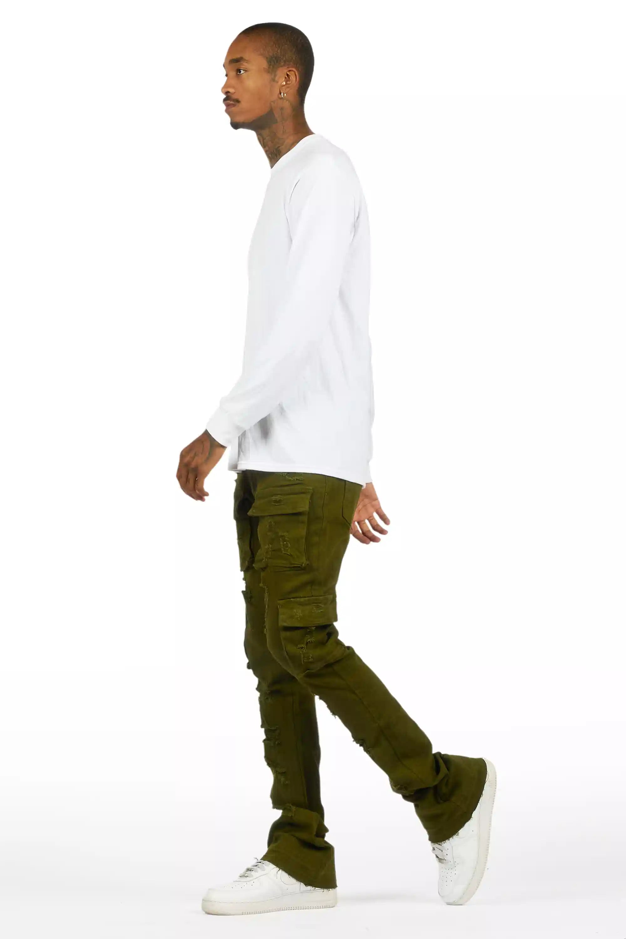 Zaid Olive Stacked Flare Jean