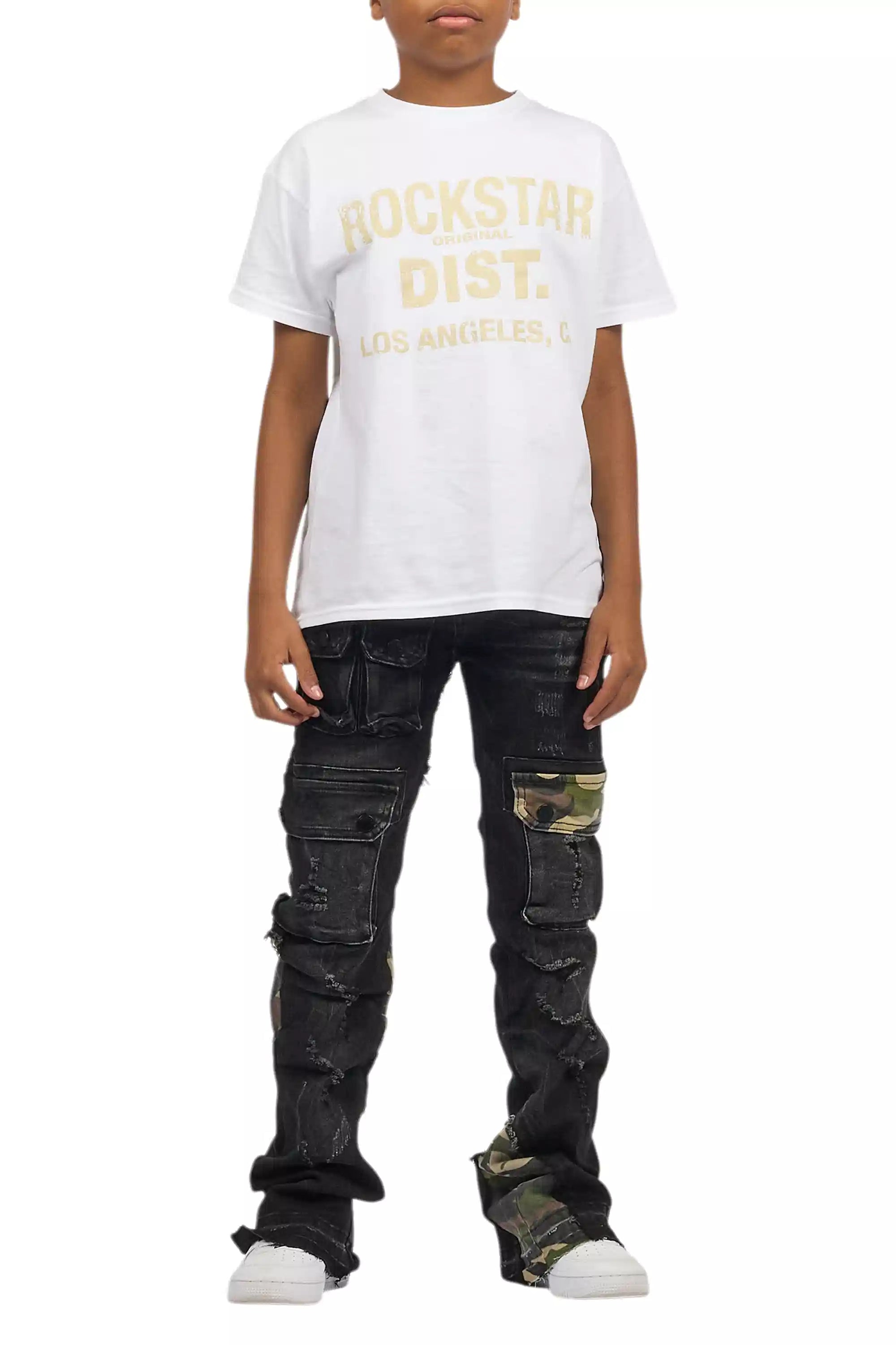 Boys Zeta Black Stacked Flare Jean