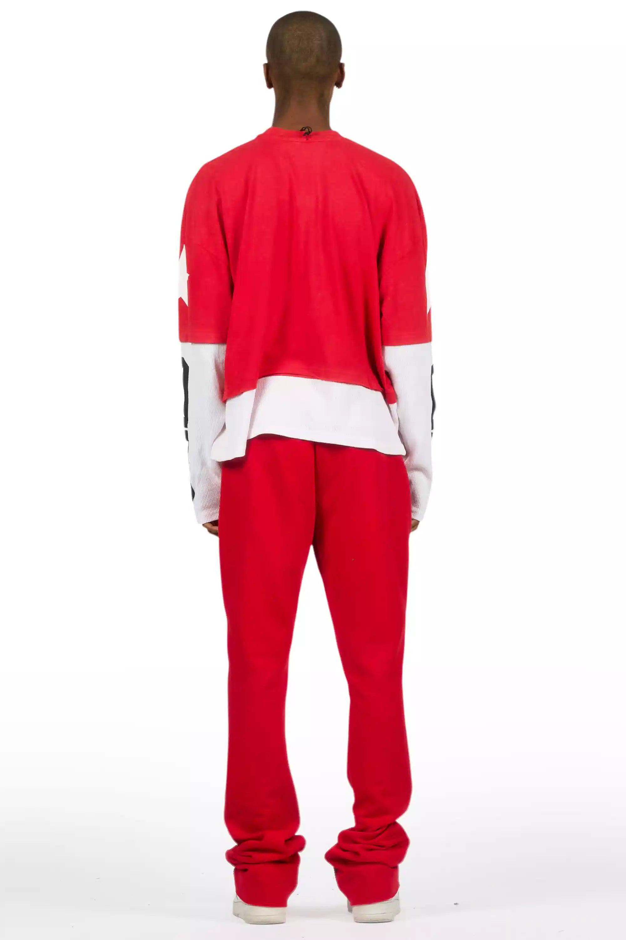 Pyrel Red/Black Rhinestone Stacked Flare Pant