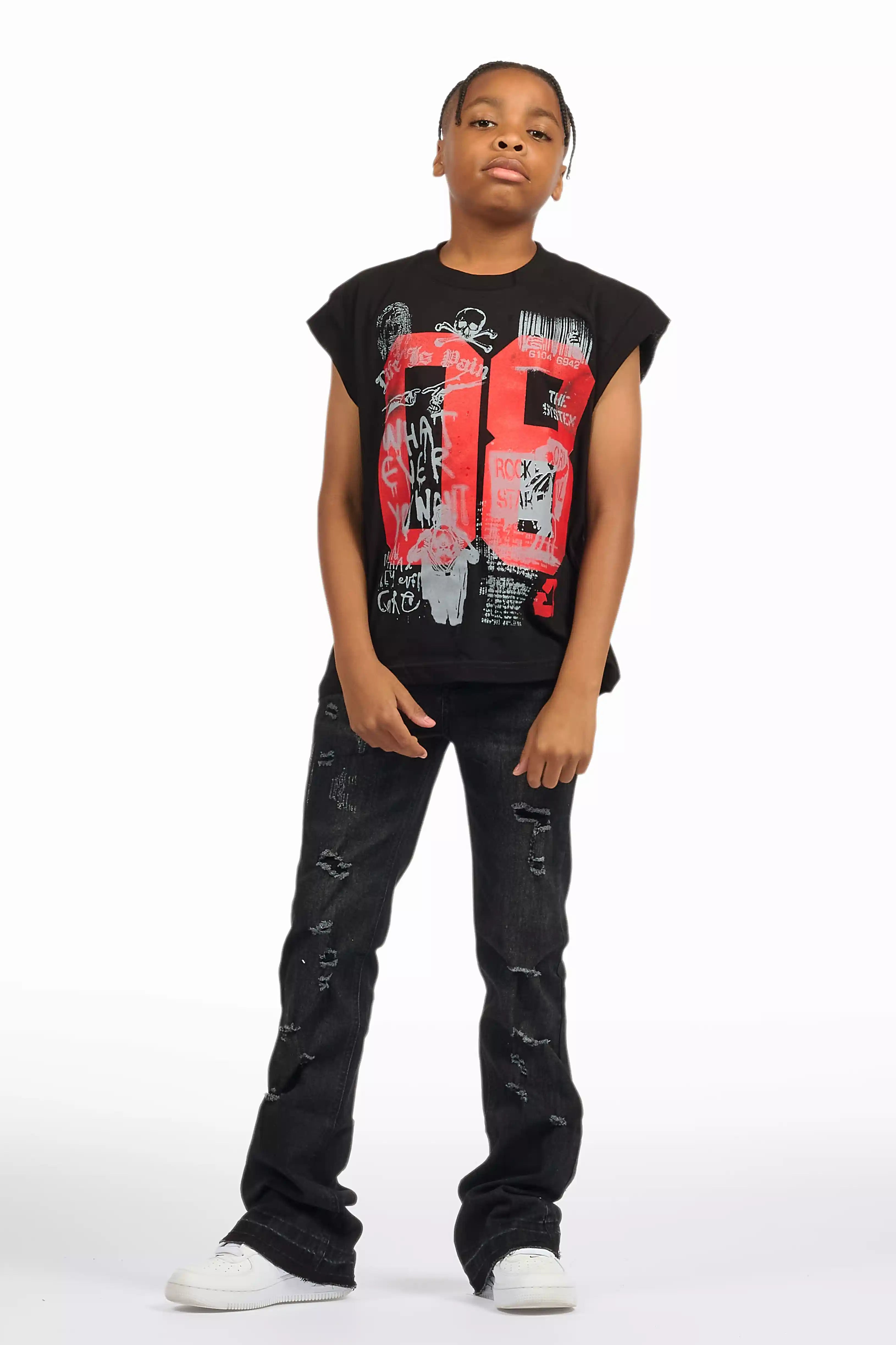 Boys Stellan Black Stacked Flare Jean