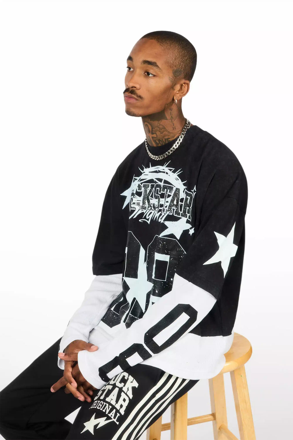 Allstar Vintage Black/White Boxy Crop Double Layer Tee