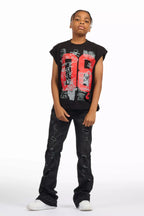 Boys Grill Black/Red Graphic Muscle T-Shirt