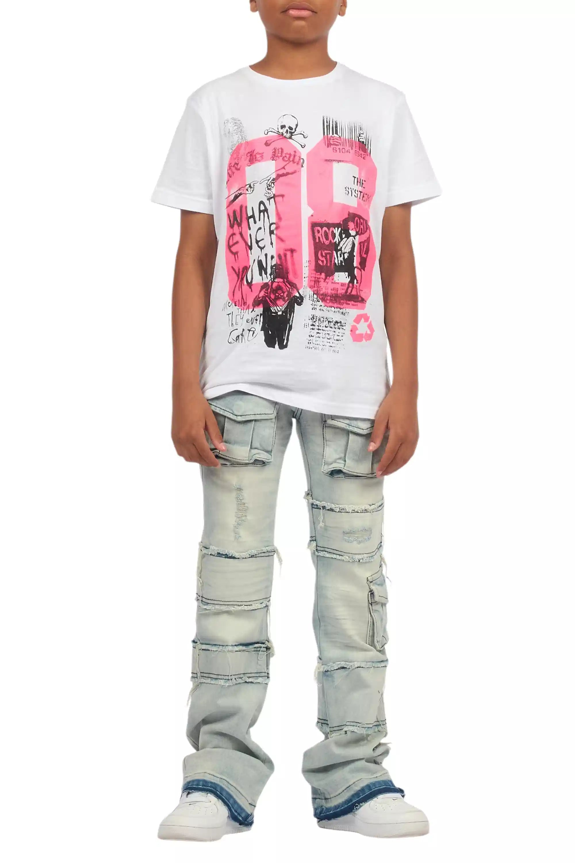 Boys Folant Light Blue Stacked Flare Jean