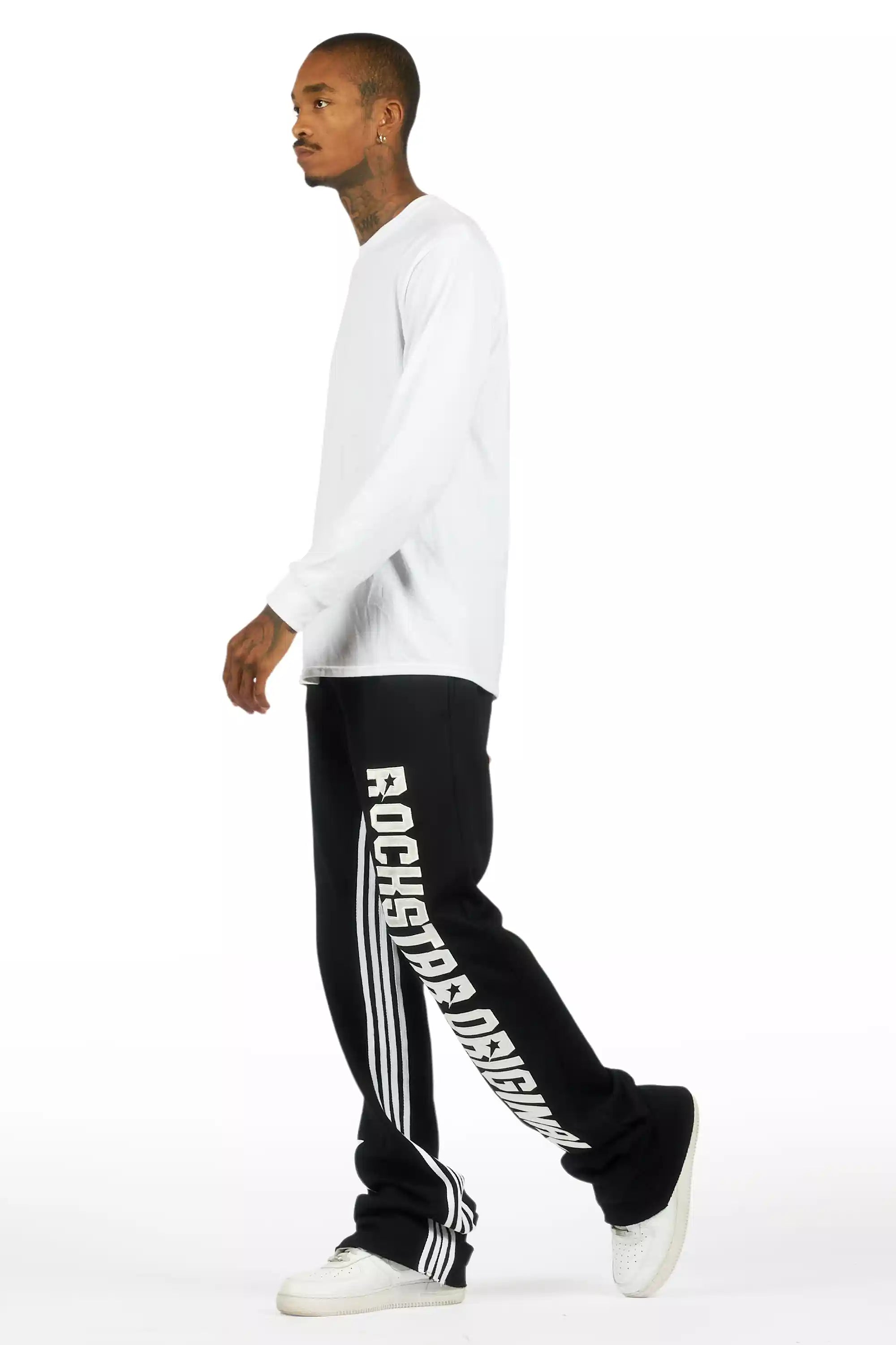 Skender Black Baggy Stacked Pant