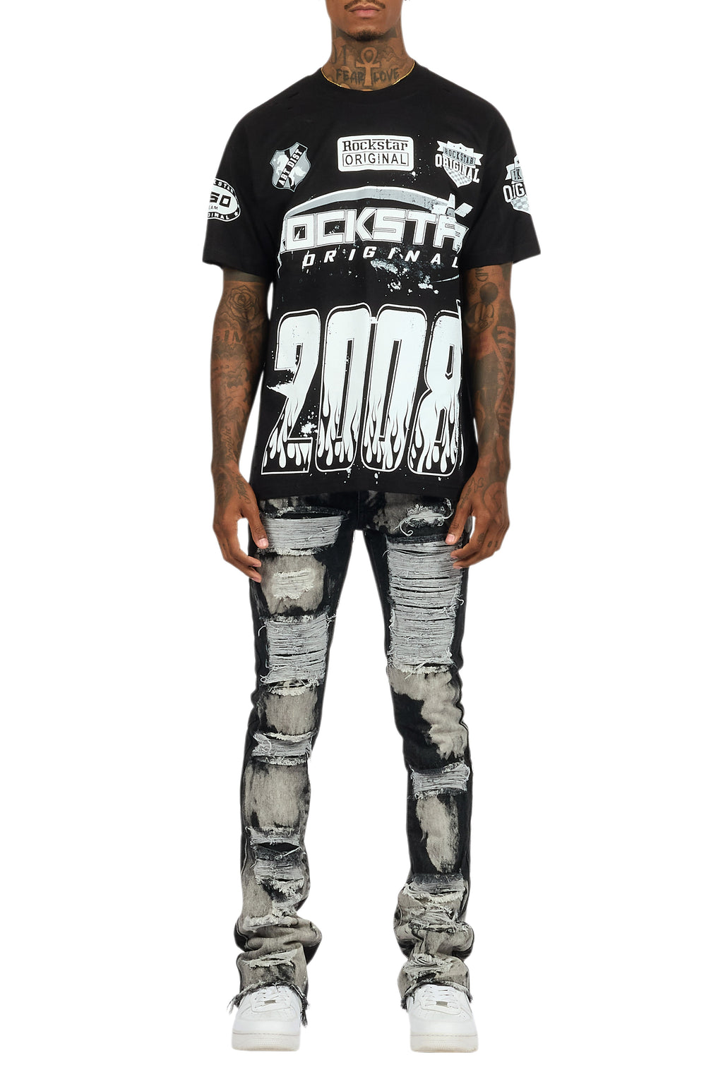 Amos Black T-Shirt/Stacked Flare Jean Bundle