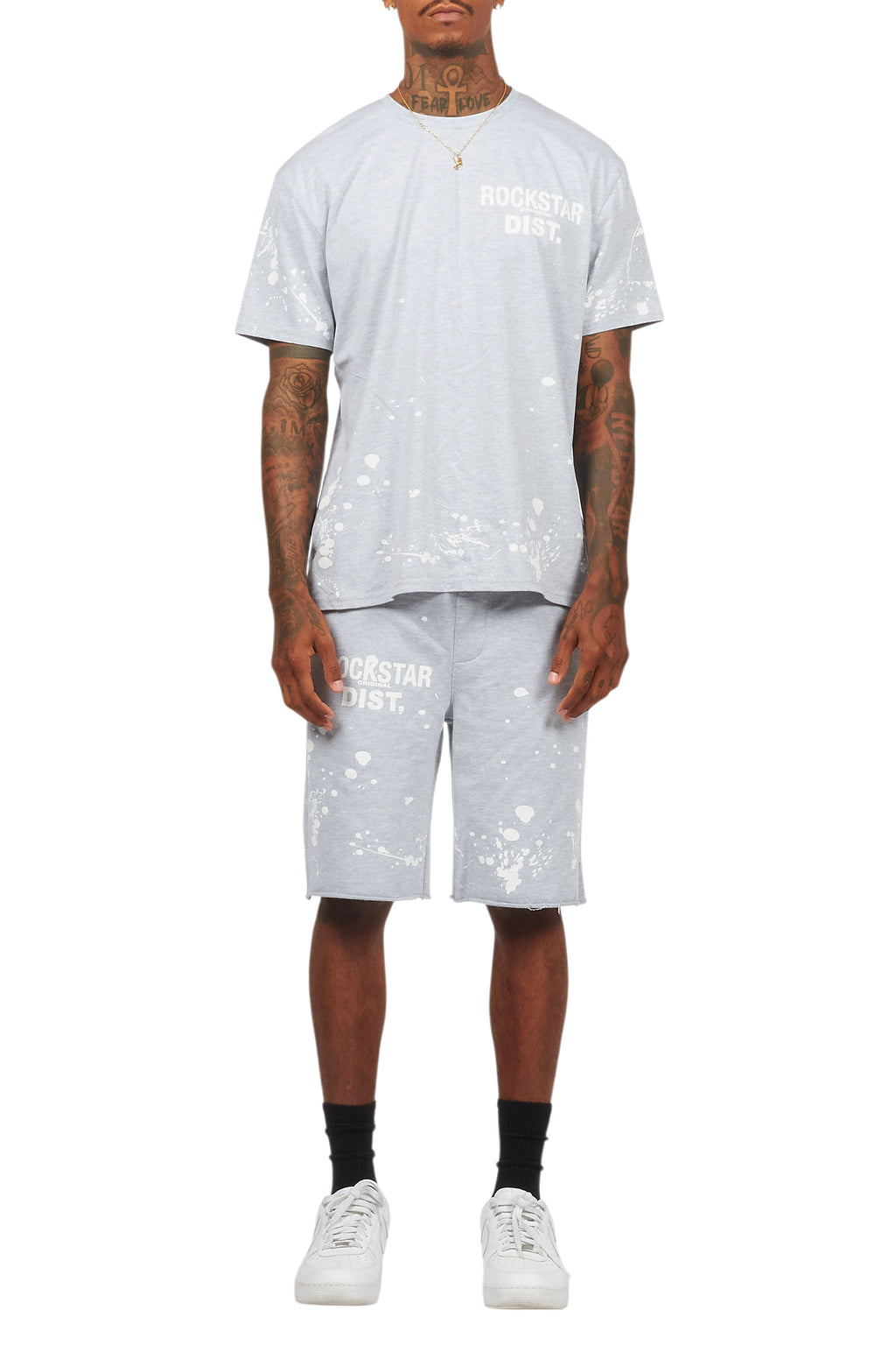 Rafix Heather Grey Graphic T-Shirt Short Set