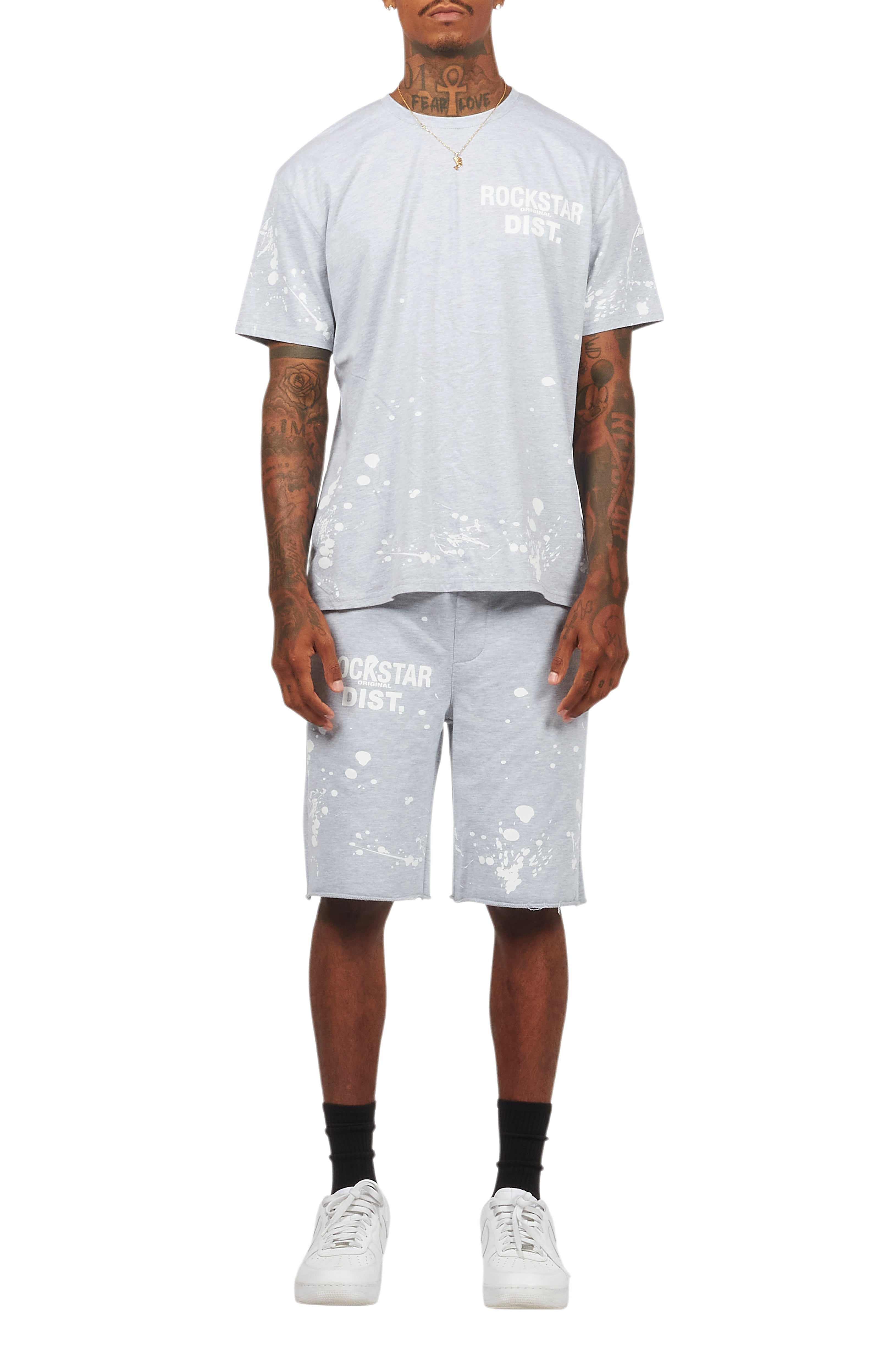 Rafix Heather Grey Graphic T-Shirt Short Set
