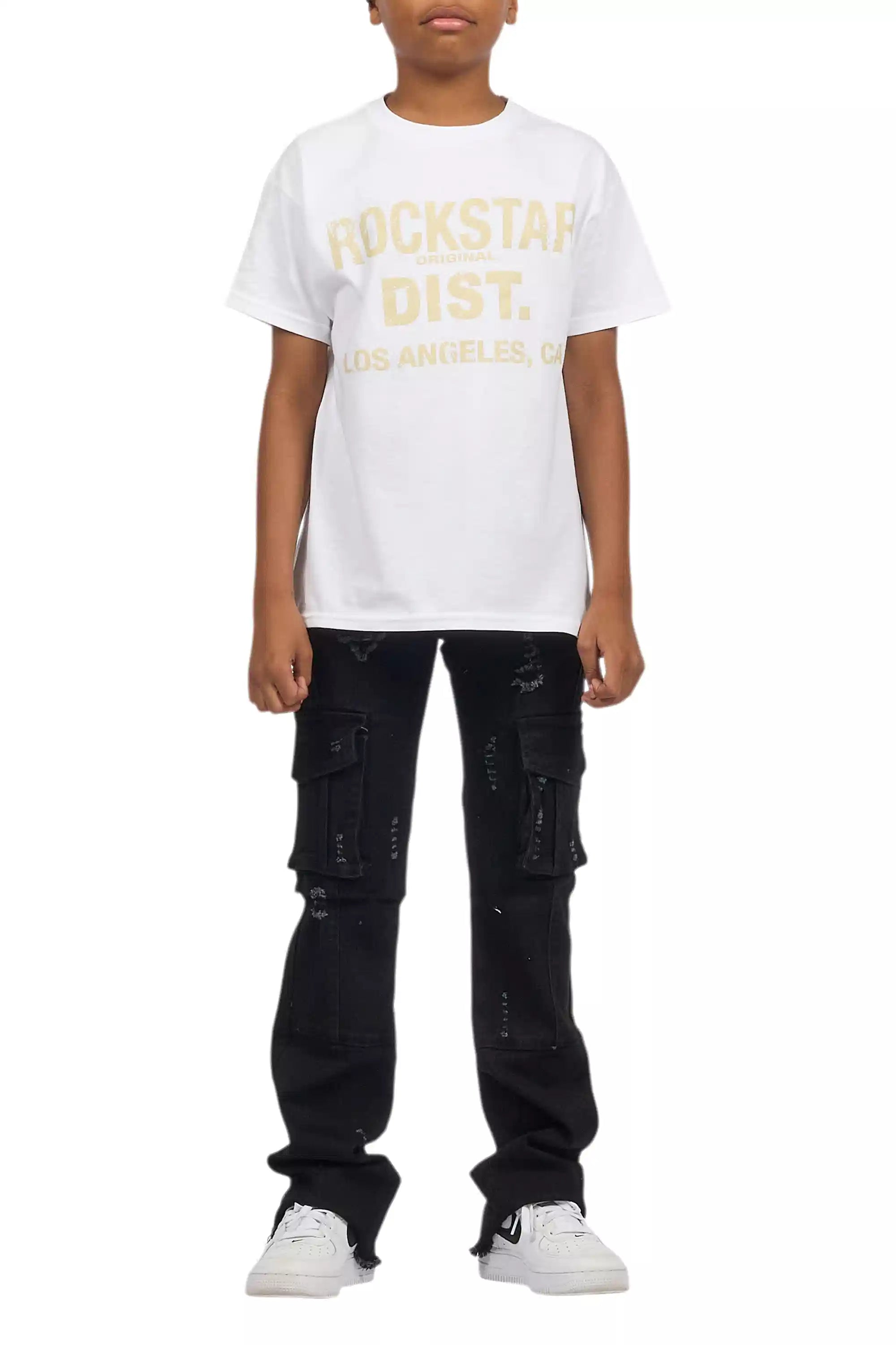 Boys Adalee Black Slim Stacked Flare Cargo Jean