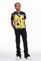 Boys Nesta Black/Yellow T-Shirt/Stacked Flare Jean Set