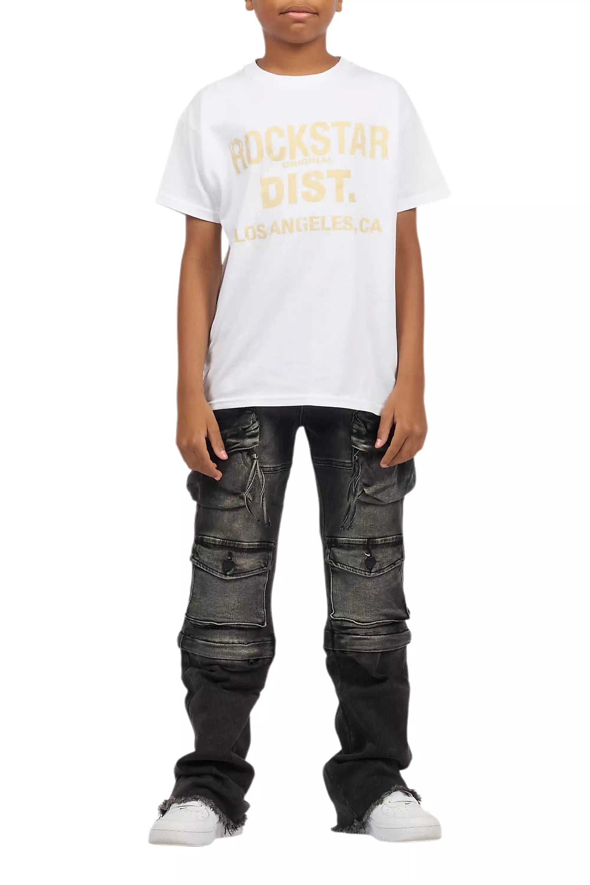Boys Jan Black Stacked Flare Cargo Jean