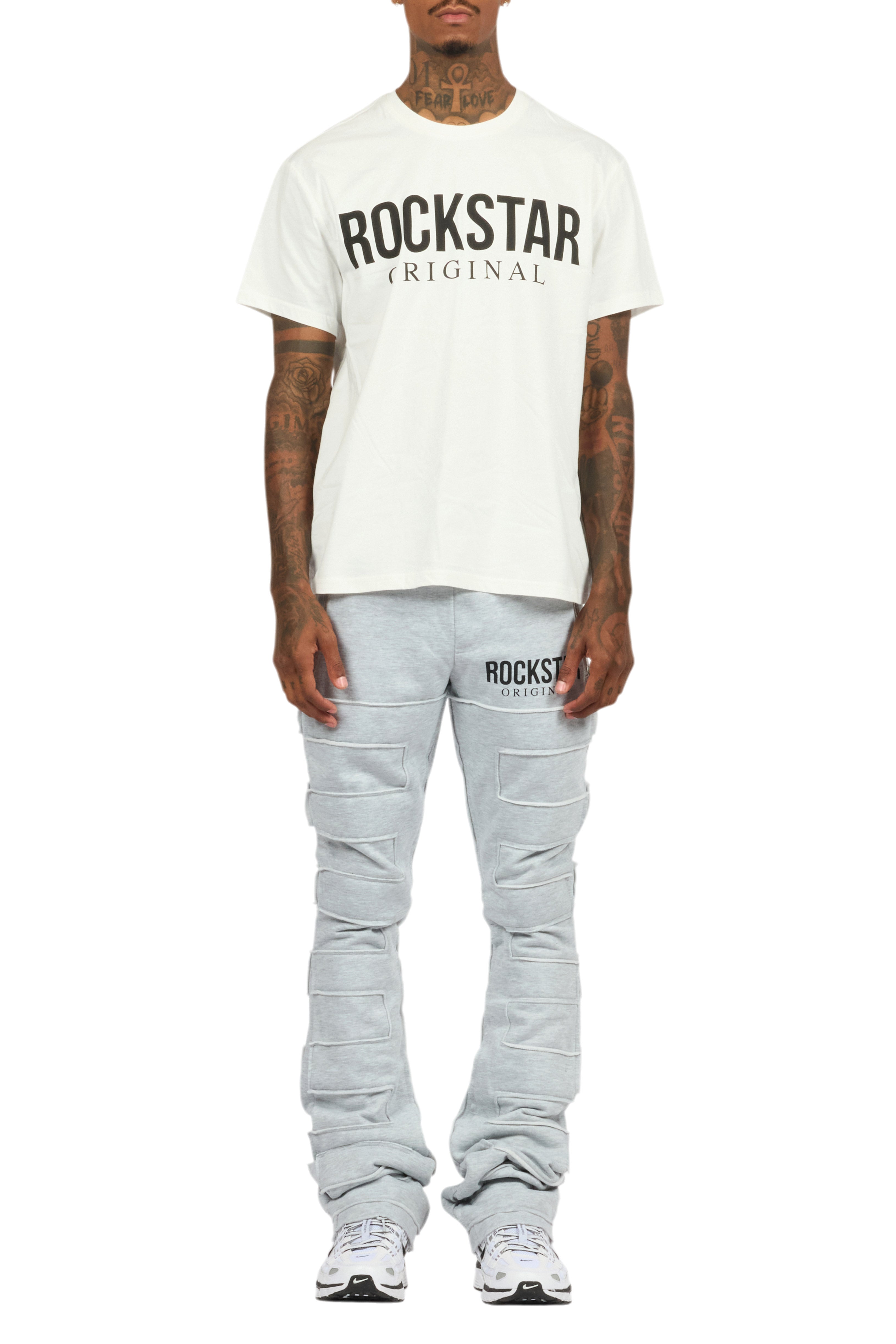 Emilio Heather Grey T-Shirt/Stacked Flare Track Set