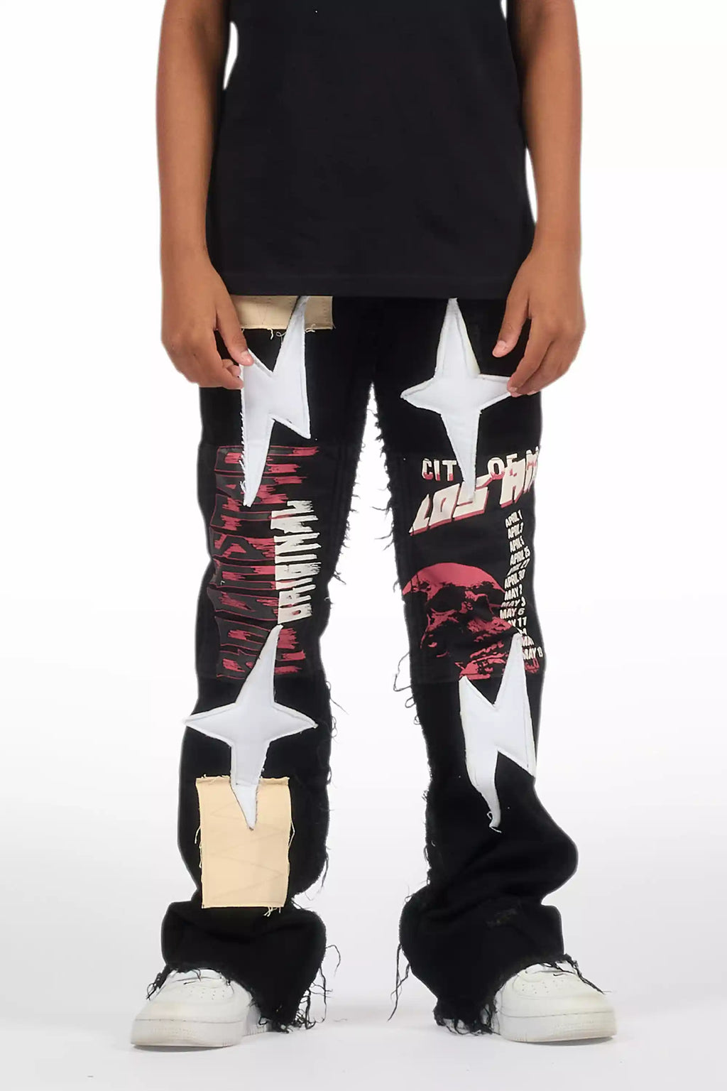 Boys Vinson Black  Patchwork Stacked flare Jean