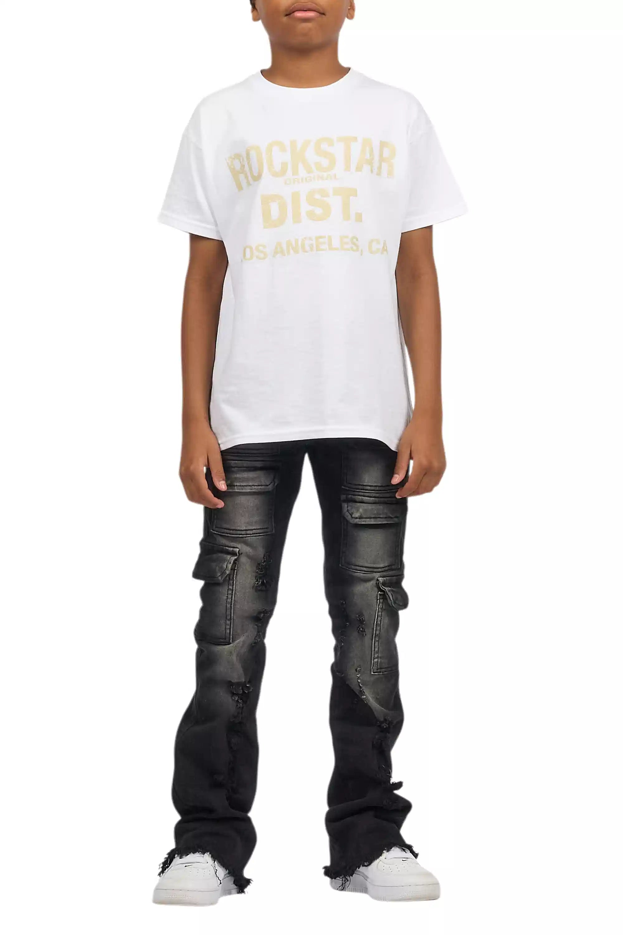 Boys Kade Black Stacked Flare Jean