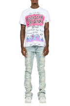 Beno White T-Shirt & Shake Blue Stacked Flare Jean Bundle