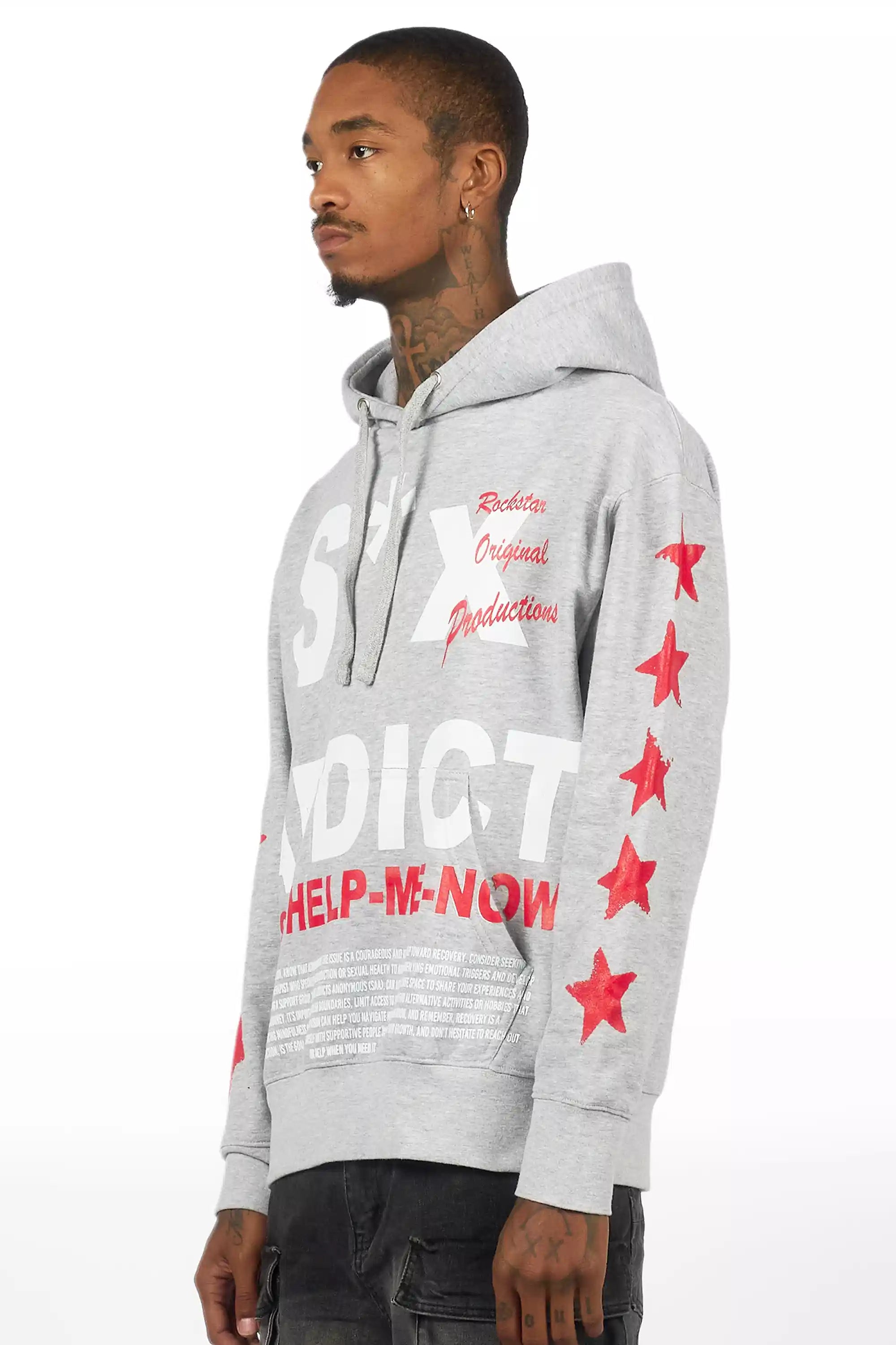 Addict Heather Grey/Red Graphic Hoodie