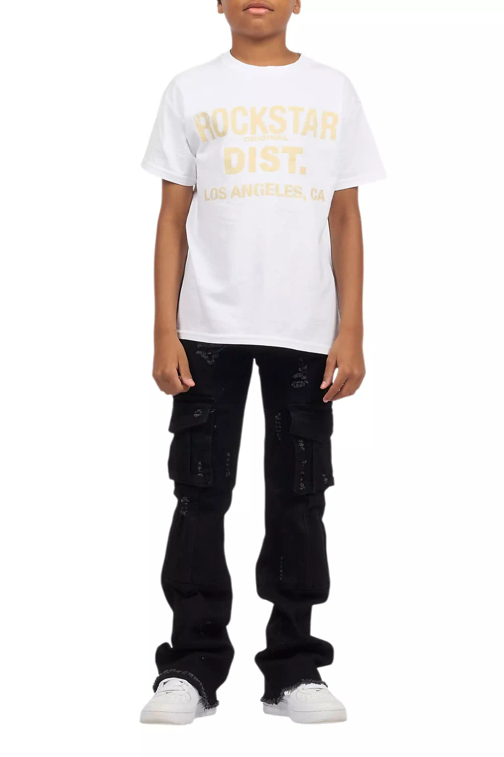 Boys Adalee Black Stacked Flare Jean