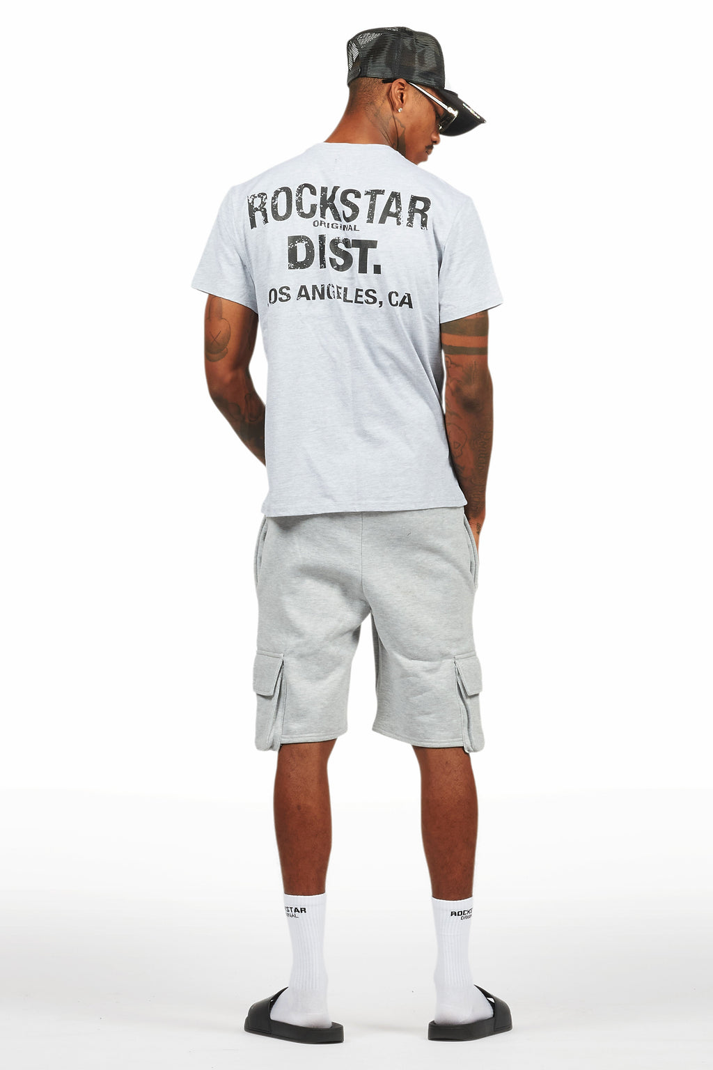 Raffer Heather Grey/Black T-Shirt Cargo Shorts Set