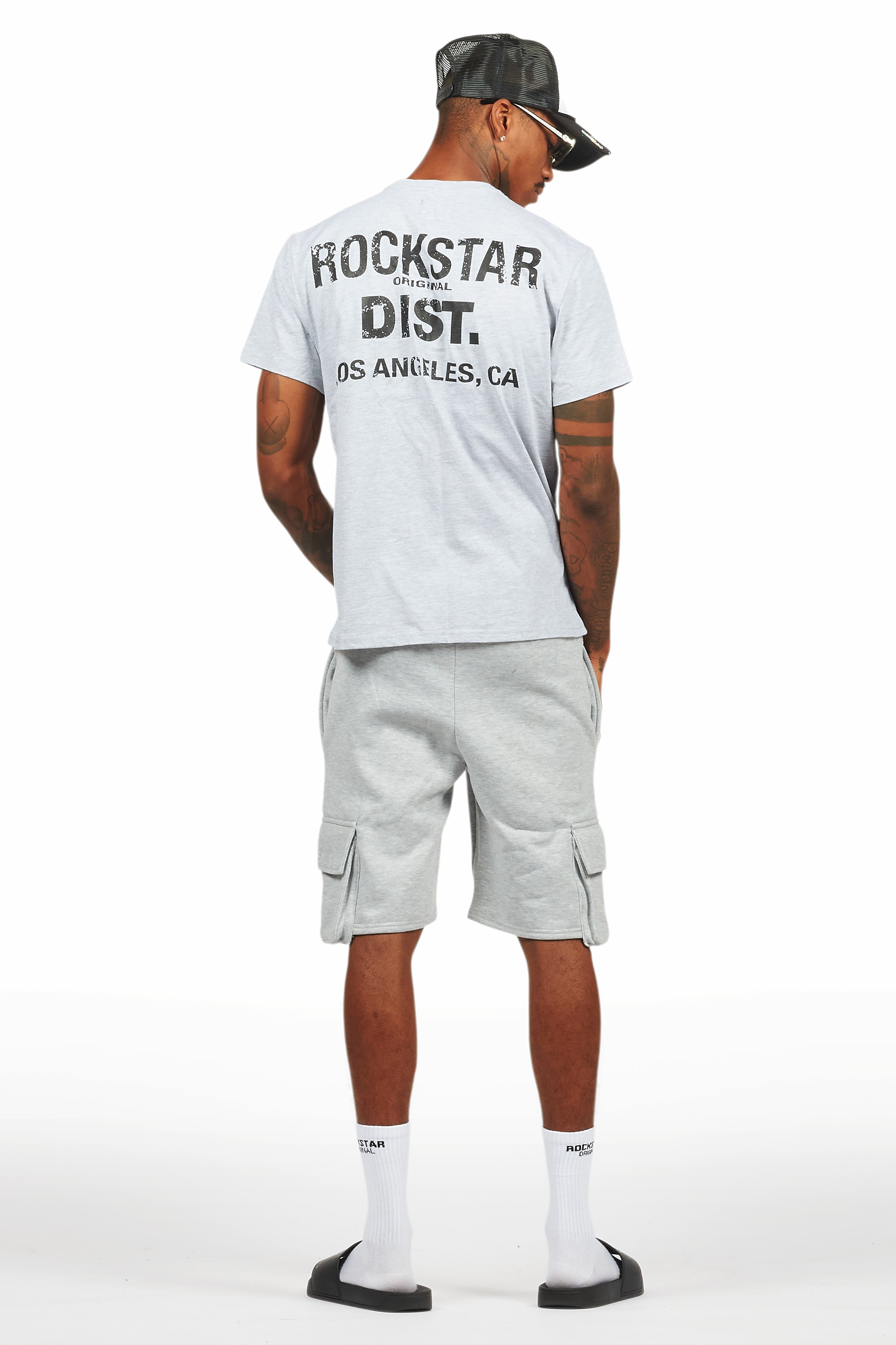 Raffer Heather Grey/Black T-Shirt Cargo Shorts Set