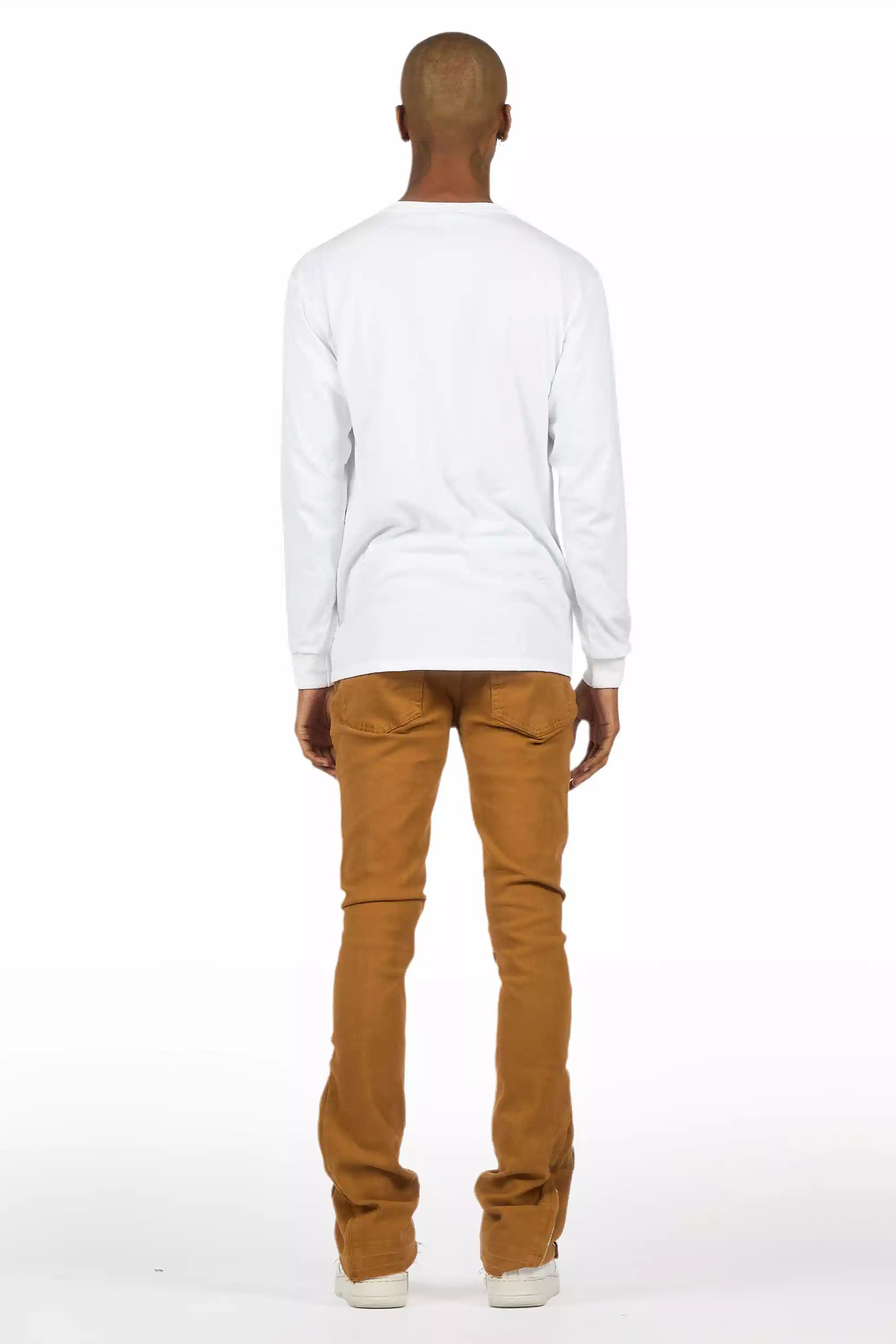 Jaymes Beige Stacked Flare Jean