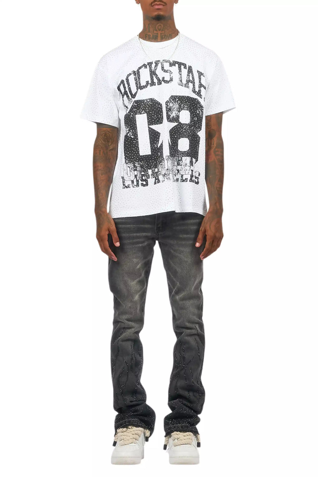 Flamur White Graphic Rhinestone T-Shirt