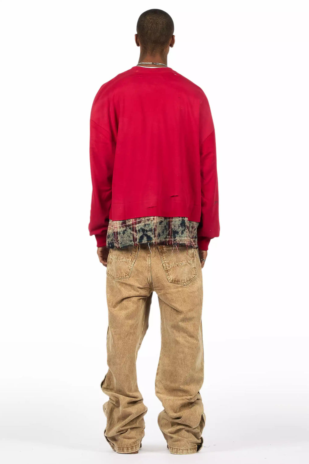 Yuri Beige Stacked Cargo Flare Jean