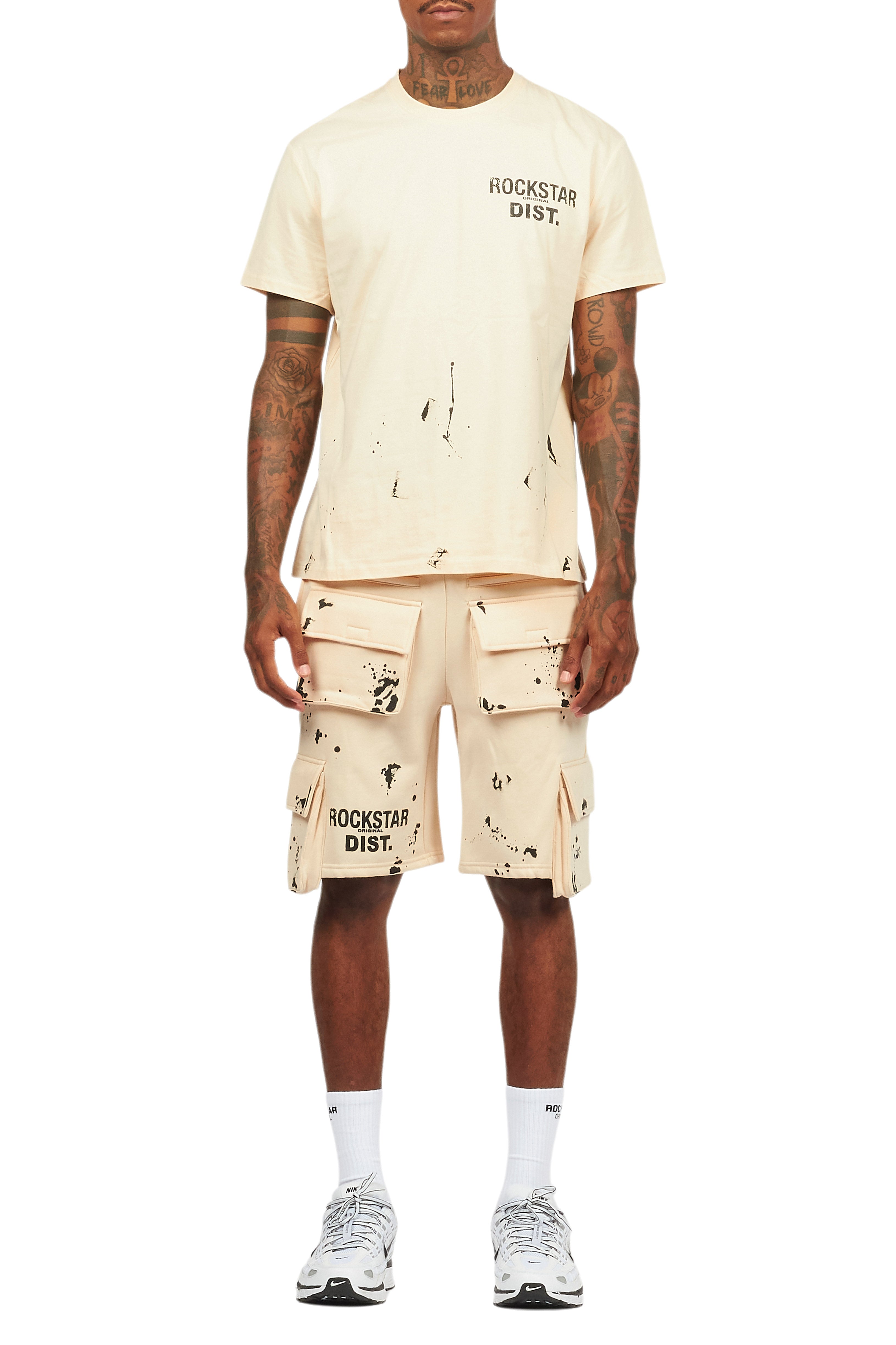 Raffer Beige/Black T-Shirt Cargo Shorts Set