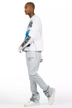 Pyrel Heather Grey/Black Rhinestone Stacked Flare Pant