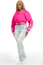 Beunca Hot Pink Rhinestone Varsity Jacket