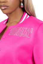 Beunca Hot Pink Rhinestone Varsity Jacket