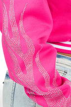 Beunca Hot Pink Rhinestone Varsity Jacket