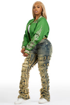 Beunca Green Rhinestone Varsity Jacket