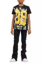 Boys Nesta Black/Yellow T-Shirt/Stacked Flare Jean Set