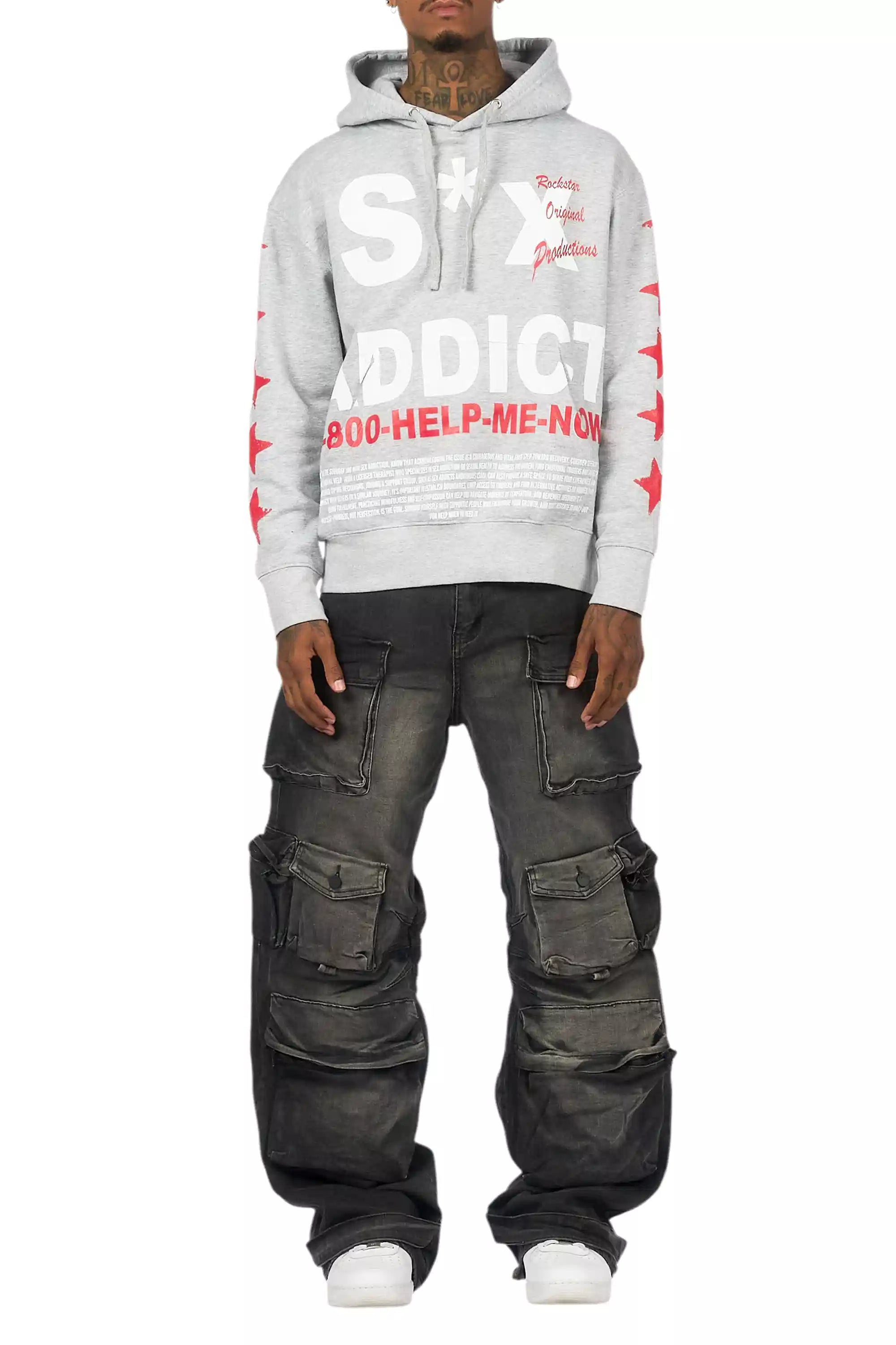 Addict Heather Grey/Red Graphic Hoodie