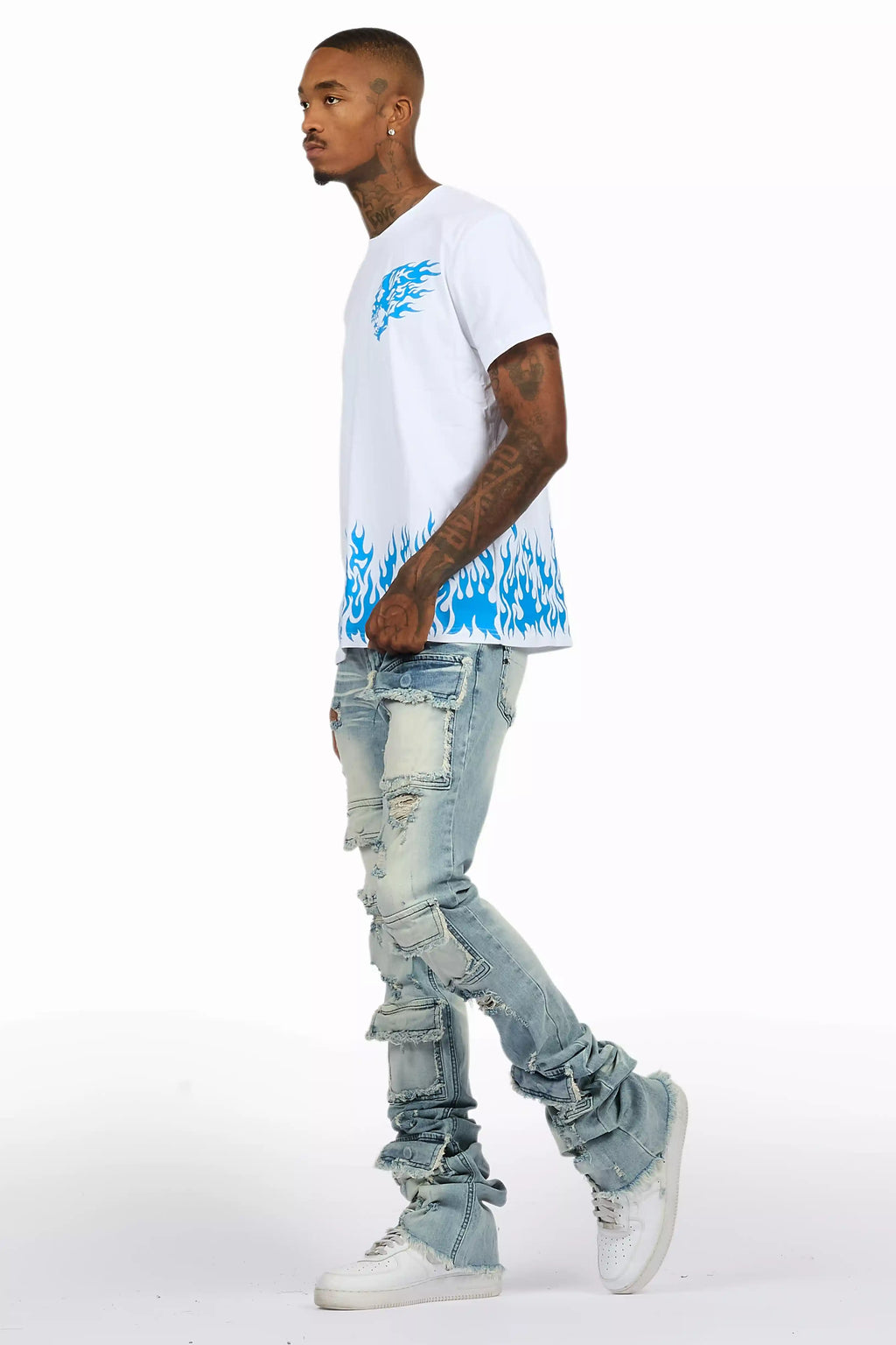 Bubble White/Blue T-Shirt/Super Stacked Flare Jean Bundle