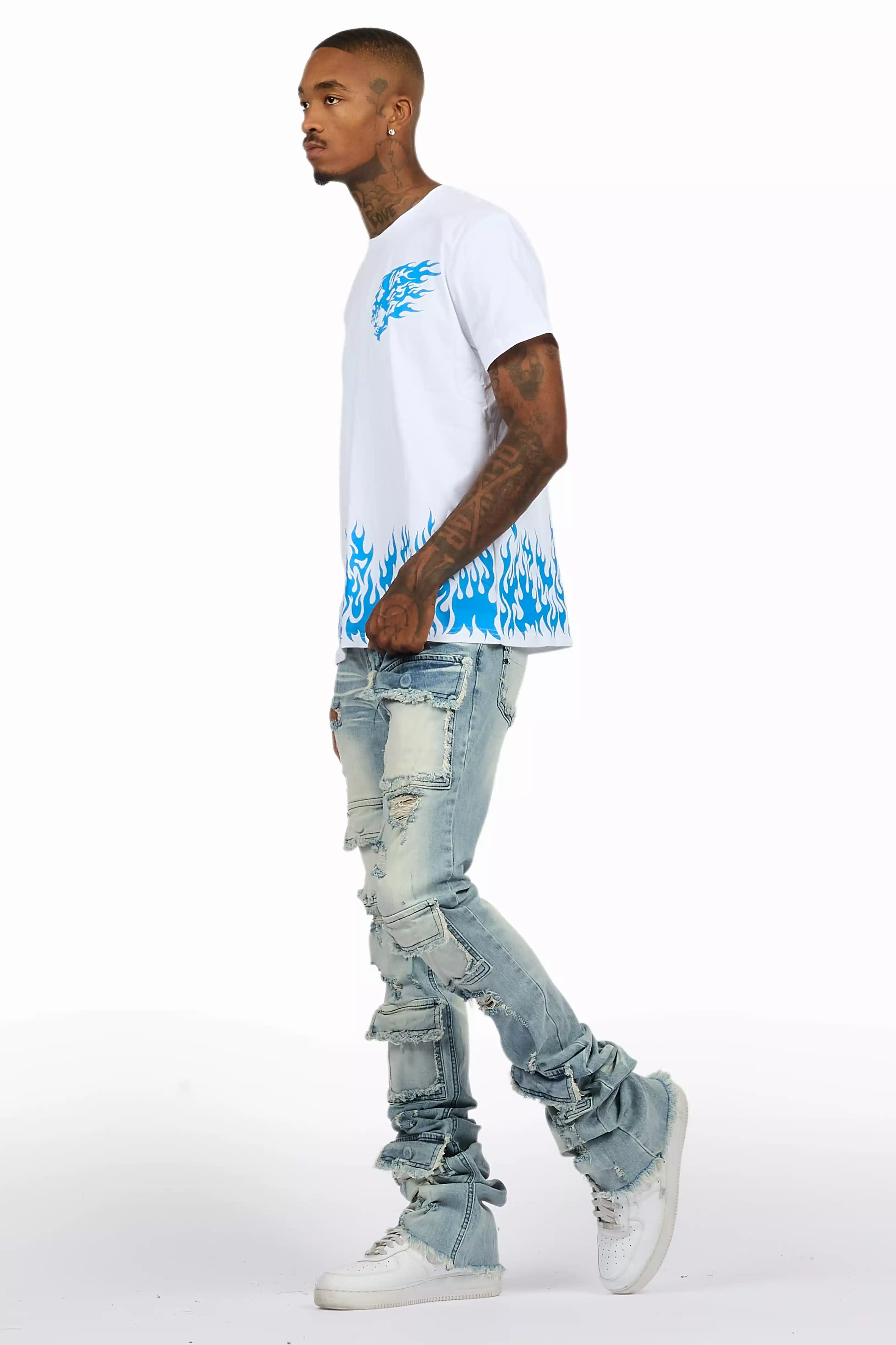 Bubble White/Blue T-Shirt/Super Stacked Flare Jean Bundle