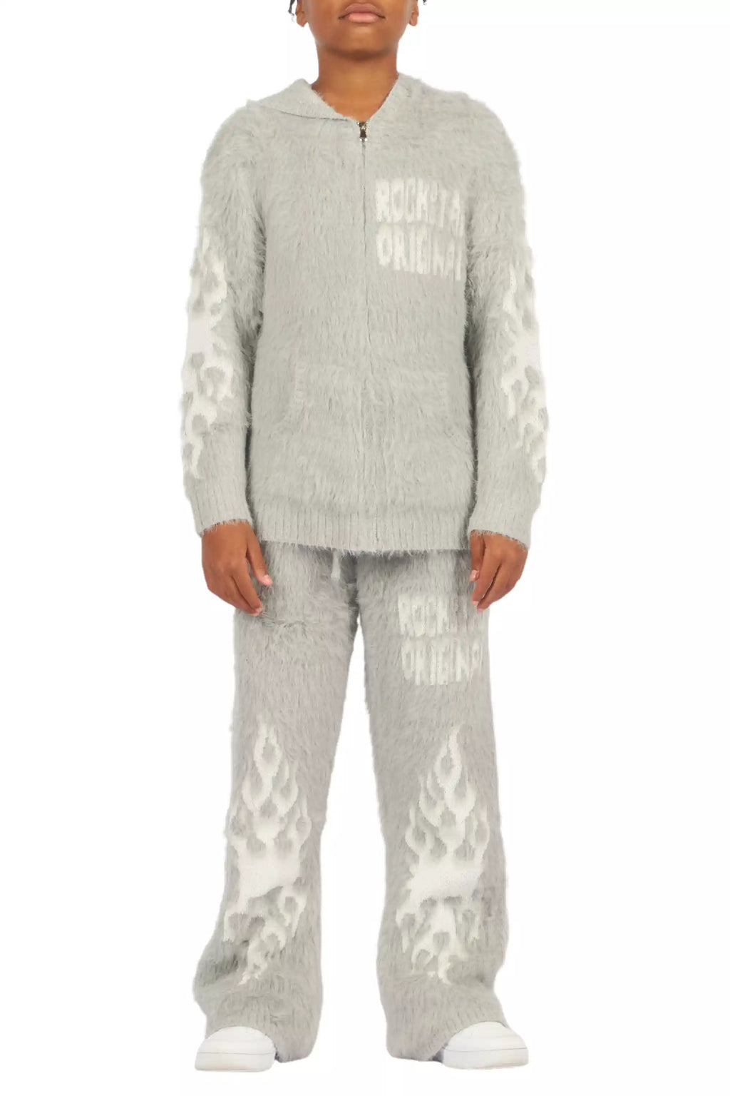 Boys Toshio Grey Stacked Flare Knitted Mohair Track Set