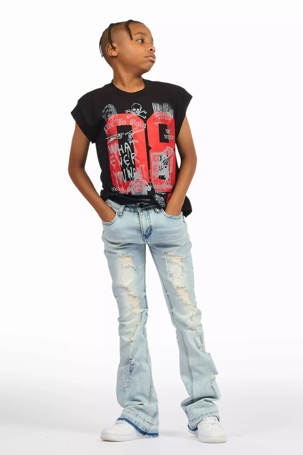 Boys Zahir Blue Slim Stacked Flare Jean