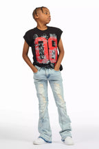 Boys Zahir Blue Slim Stacked Flare Jean